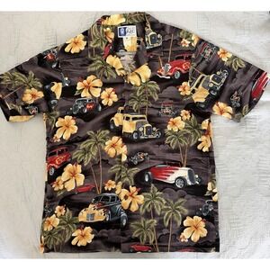 RJC Vintage Hawaiian Shirt Classic Cars & Palm Trees Men's Size M